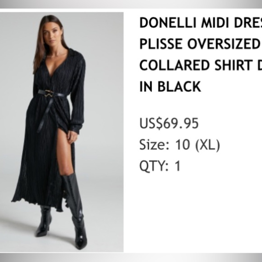 DONELLI MIDI DRESS - PLISSE OVERSIZED COLLARED SHIRT DRESS IN BLACK